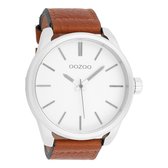 OOZOO Timepieces - Zilverkleurige horloge met cognac leren band - C7070