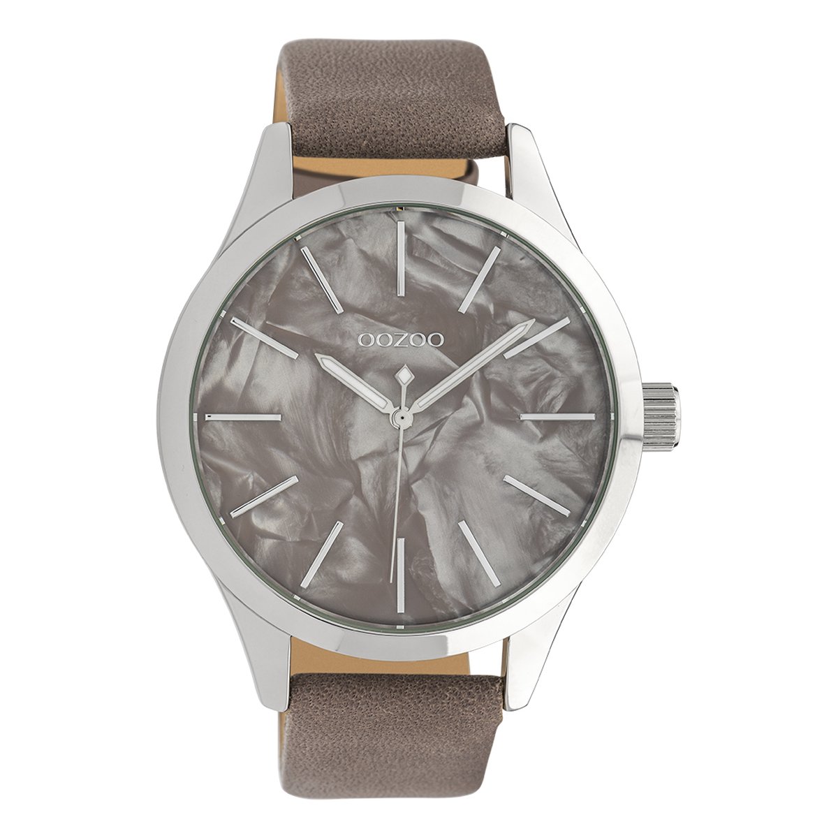 OOZOO Timepieces - Zilverkleurige horloge met taupe leren band - C10073