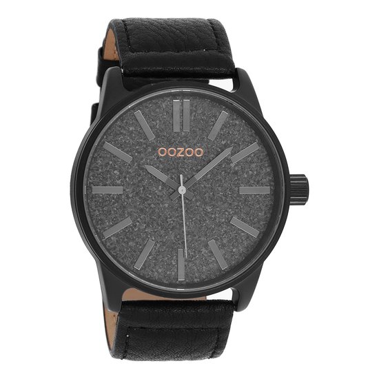 OOZOO Timepieces - Zwarte horloge met zwarte leren band - C9064