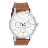 OOZOO Timepieces - Zilverkleurige horloge met bruine leren band - C10045