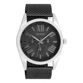 OOZOO Timepieces - Zilverkleurige horloge met zwarte metalen mesh armband - C9644