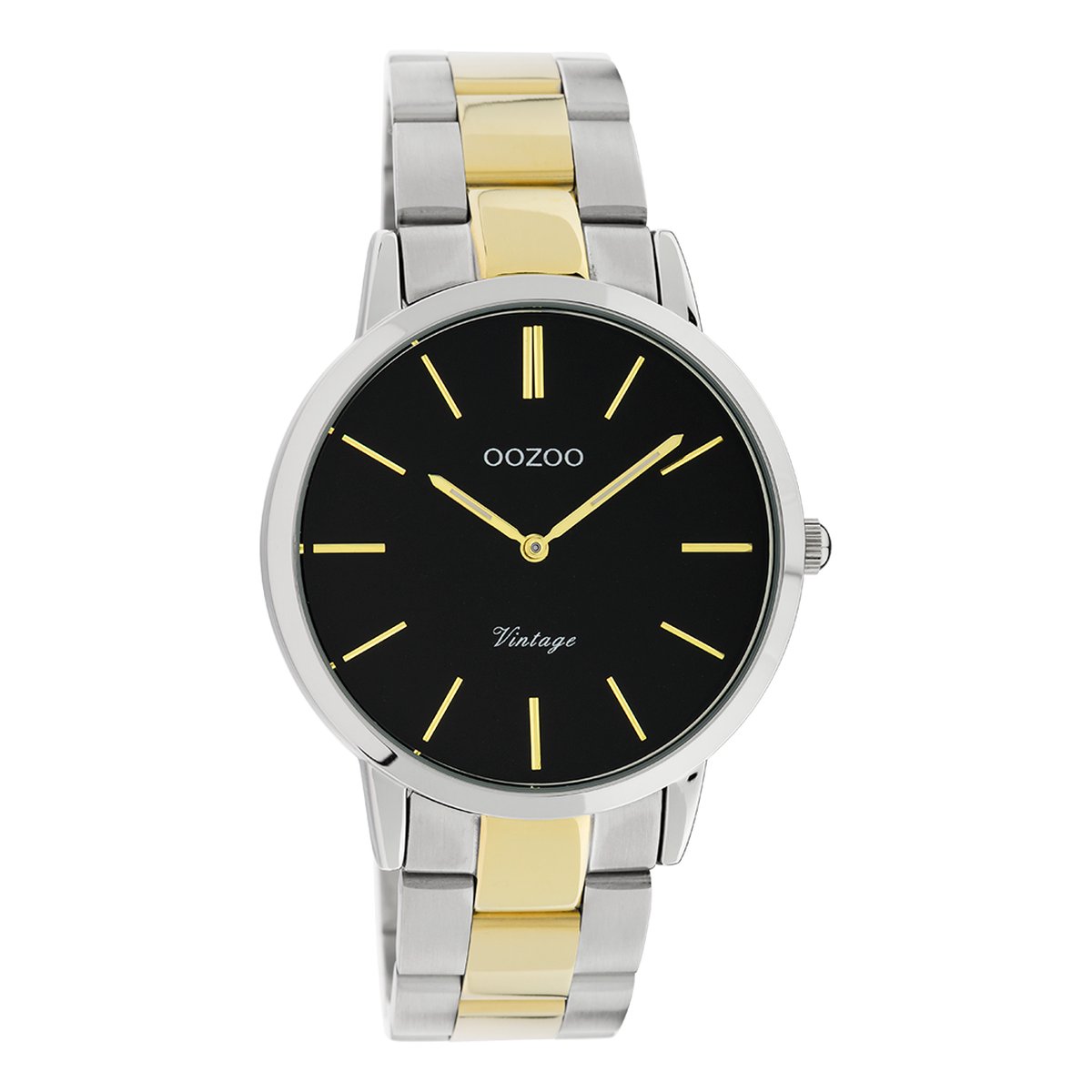 OOZOO Timepieces - Zilverkleurige horloge met zilver-goudkleurige roestvrijstalen armband - C20104