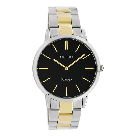 OOZOO Timepieces - Zilverkleurige horloge met zilver/goudkleurige roestvrijstalen armband - C20104