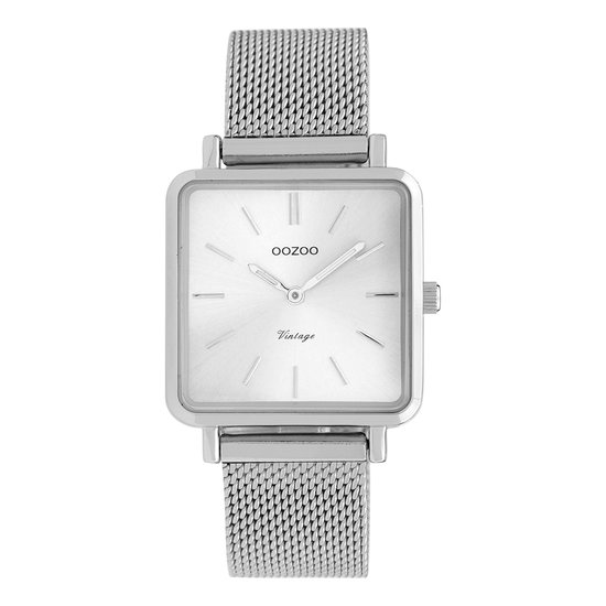 OOZOO Timepieces - Zilverkleurige horloge met zilverkleurige metalen mesh armband - C9841