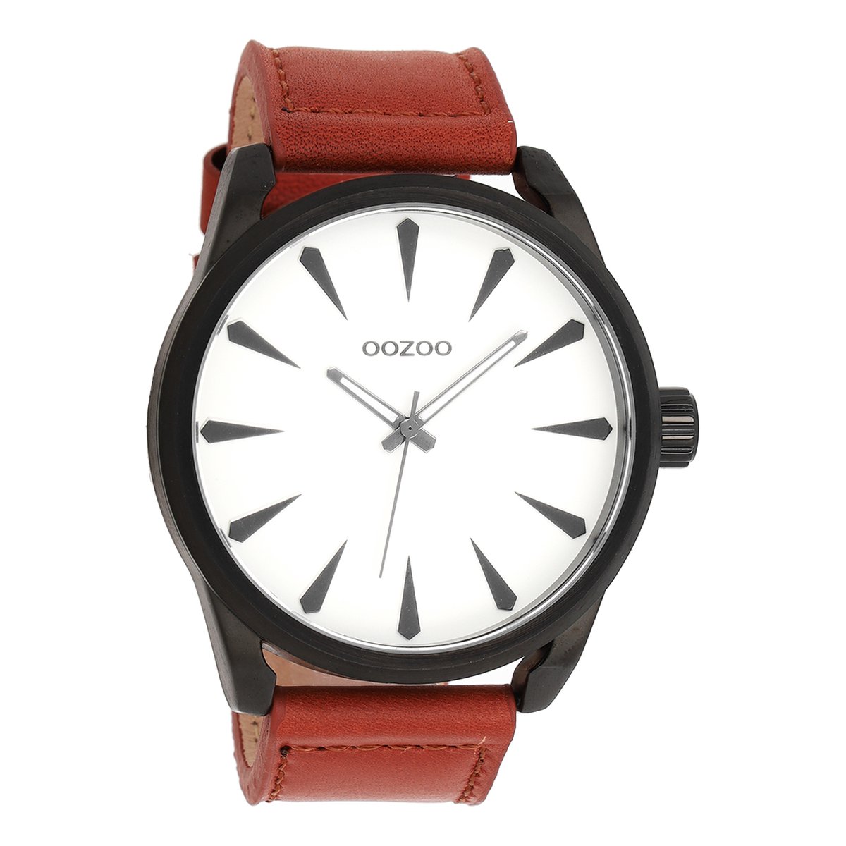 OOZOO Timepieces - Zwarte horloge met cognac leren band - C8226