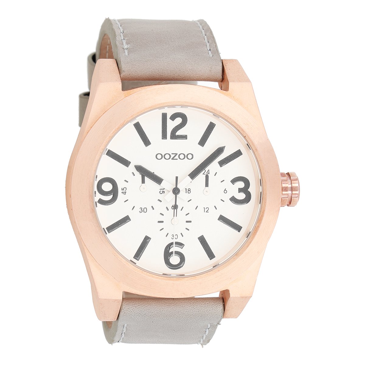 OOZOO Timepieces - Rosé goudkleurige horloge met zand leren band - C6732