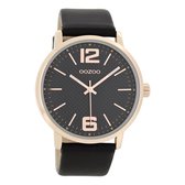 OOZOO Timepieces - Rosé goudkleurige horloge met zwarte leren band - C8509