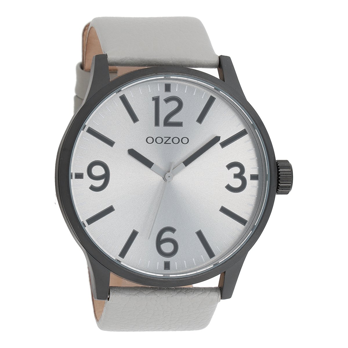 OOZOO Timepieces - Zwarte horloge met licht grijze leren band - C8571