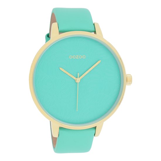OOZOO Timepieces Goudkleurige horloge met biscay groene leren