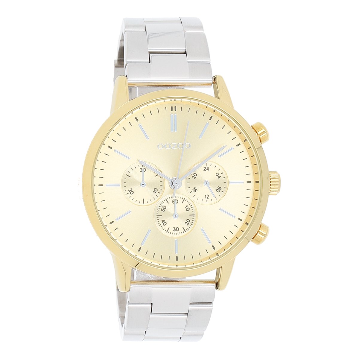 OOZOO Timepieces - Goudkleurige horloge met zilverkleurige roestvrijstalen armband - C10562