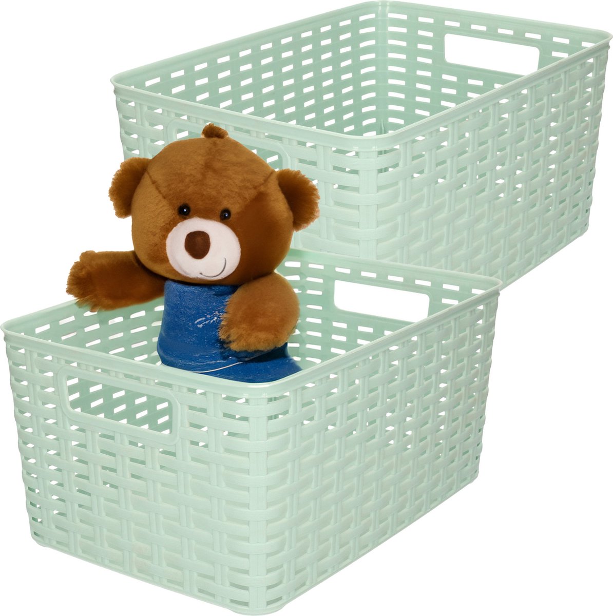 Plasticforte Opbergmand - 2x - Kastmand - rotan kunststof - mintgroen - 10 Liter - 22 x 33 x 16 cm