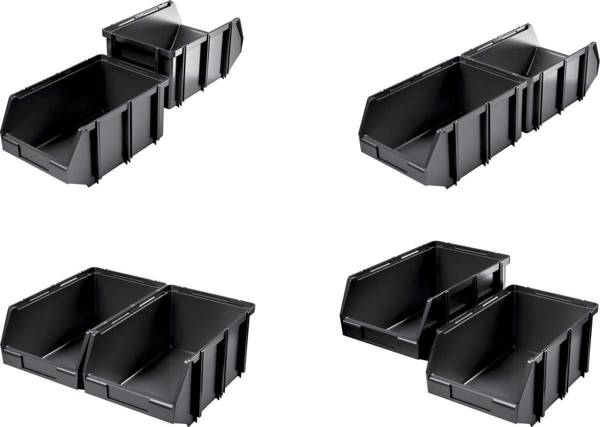 Kistenberg Sorteer opbergbakjes voor kleine spullen/gereedschap - 20x - zwart - kunststof - 22 x 14 x 9.5 cm - stapelbaar