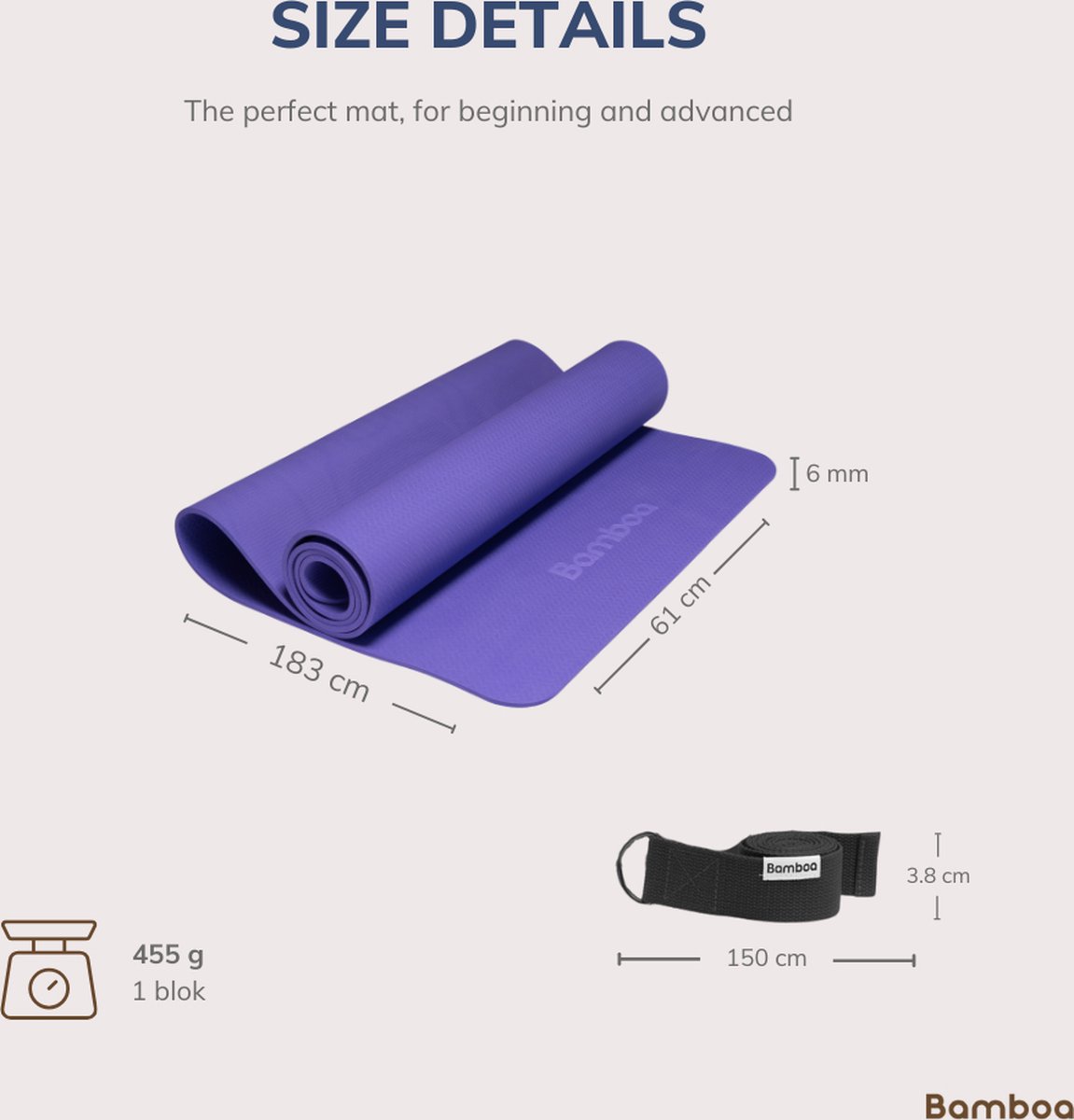 Bamboa Yogamat Paars | 6mm | Anti-Slip | Optimale Grip | Sterke Yoga mat | Makkelijk schoon te houden thumbnail 5