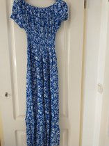 Lange dames jurk Siri gebloemd motief konings blauw royal blue wit Maat L/XL strandjurk