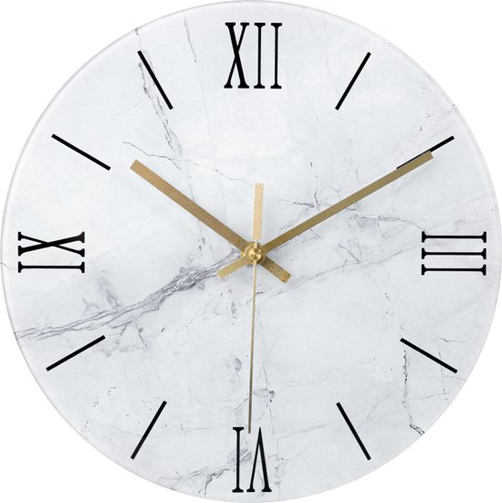 IvoQ Marmerlook Glazen Wandklok - Stijlvol - Art Deco - Design - 30 cm