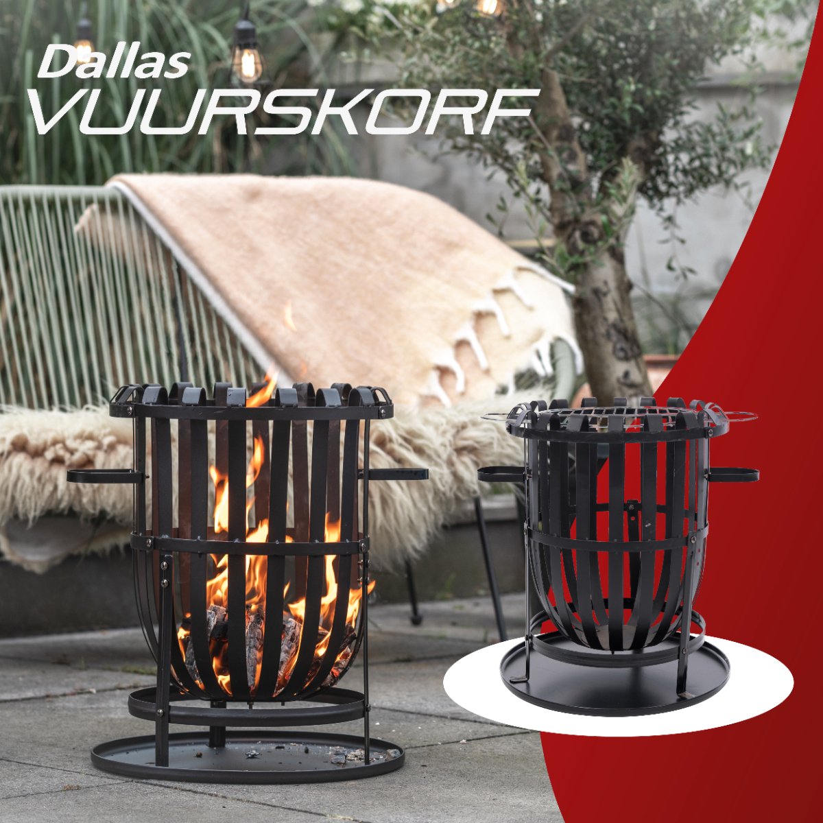 RedFire Dallas Vuurkorf met grillplaat - Zwart
