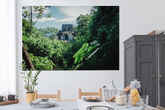 Jungle ruin in Palenque Mexico Canvas 180x120 cm - Tirage photo sur toile (Décoration murale salon / chambre) XXL / Groot format!