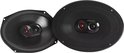 Twee zwarte JBL Stage3 9637 ovalen autospeakers met rode JBL logo's.