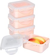 Lock&Lock (mini) Vershoudbakjes set met deksel - Snackdoosjes - Snackbox - Babyvoeding Bewaarbakjes - Diepvriesbakjes - Kinderen en Volwassenen - Luchtdicht - Lekvrij - BPA vrij - 180 ml - Pastel Roze - Set van 4 stuks - LocknLock