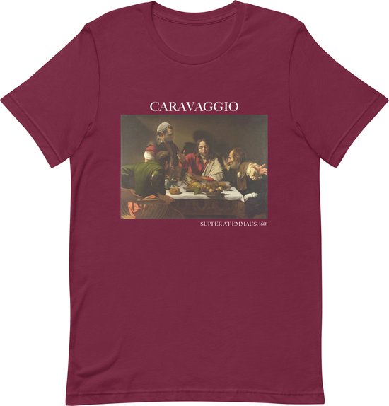 Caravaggio 'Het Avondmaal in Emmaüs' ("Supper at Emmaus") Beroemd Schilderij T-Shirt | Unisex Klassiek Kunst T-shirt | Maroon | S