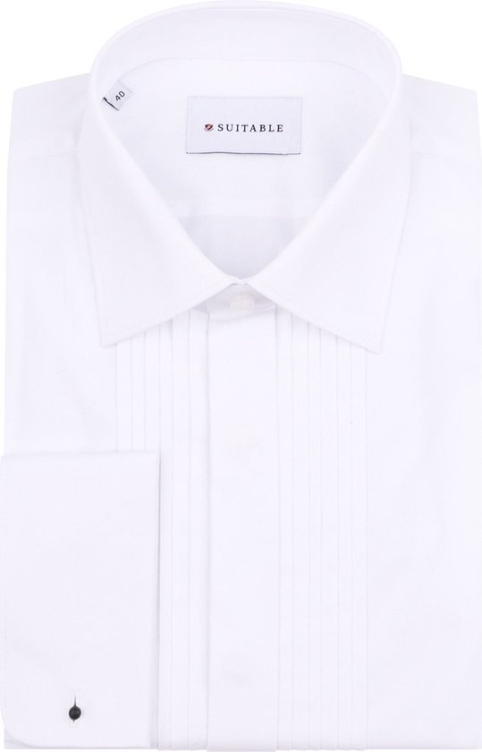 Suitable - Smoking Overhemd Plisse Wit - Heren - Maat 44 - Regular-fit