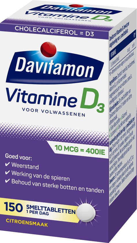 Davitamon Vitamine D Volwassen - vitamine D3 volwassenen - Smelttablet 150 stuks