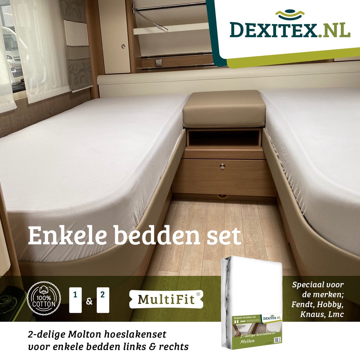1 x Moltonset enkele bedden 2 delig geschikt voor Caravan- Fendt -Hobby-Knaus- LMC- Tabbert-Weinsberg-Dethleffs-Bürnster