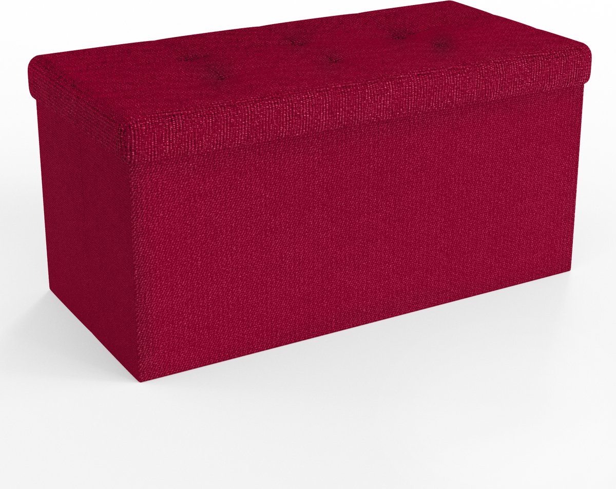 Intirilife Opvouwbare bank 76x38x38 cm in CHERRY RED - Zitkubus met opbergruimte en deksel van stof met holtes - Zitkubus voetensteun opbergbox kist zitkruk