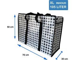 Big Shopper met rits XL - 70 x 50 cm - Geruit - Zwart