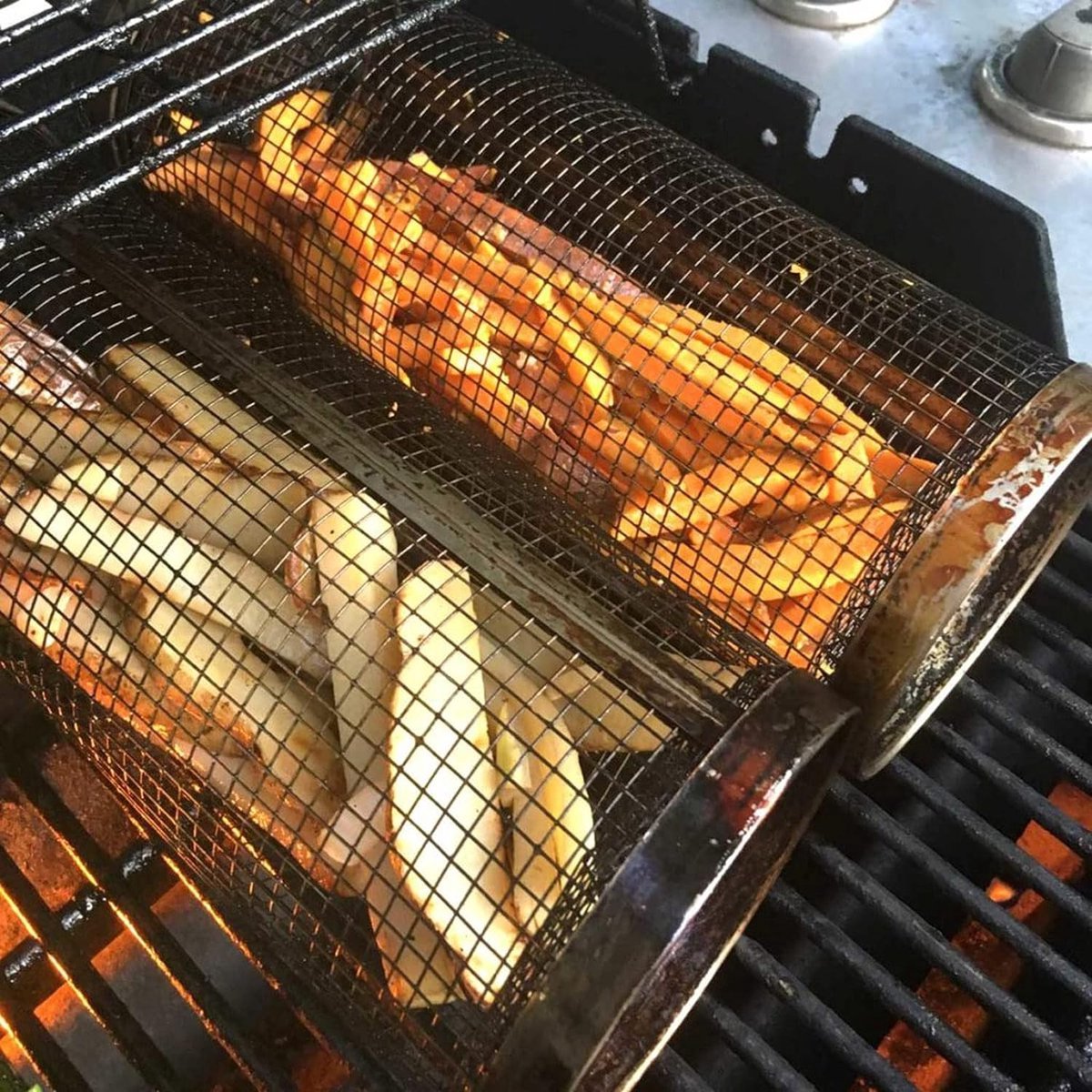 Grote Rollende Grillmand Roestvrijstalen BBQ Grillrooster Mandje Anti-aanbak Vis Groenten Grillrooster BBQ-accessoires voor buiten Picknick Kampvuur Kamperen 1 Stuk (30 cm) van Merkloos / Sans marque — cadeau in Koken & Dineren - foto 2