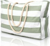 Geweo strandtas met rits - schoudertas - Grote beachbag - Gestreep - Waterafstotend Materiaal - Groen