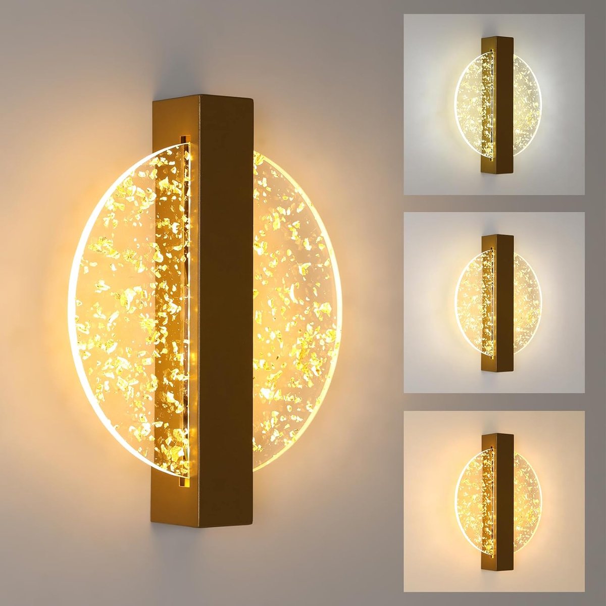 wandlamp - 25cm - Medium - 12W - dimbare LED - 3000K/4500K/6500K - aluminium binnenwandlamp - gouden - ronde - voor woonkamer, slaapkamer, trap, hal