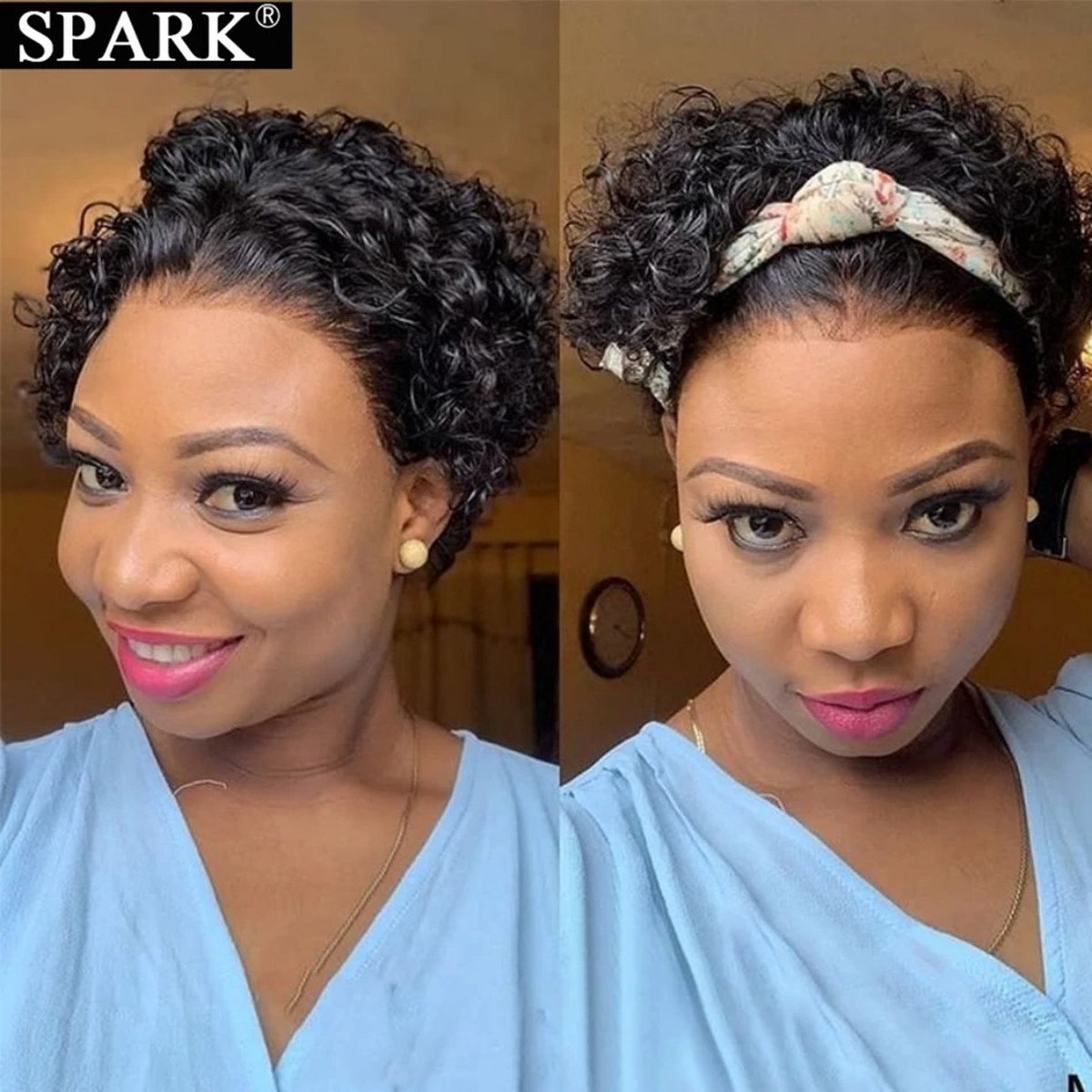 Perruque Courte Brésilienne En Cheveux Naturels Bouclés - Coupe Pixie, Longueur 8 Pouces, Couleur Noir Naturel - Neuf Sans étiquettes
