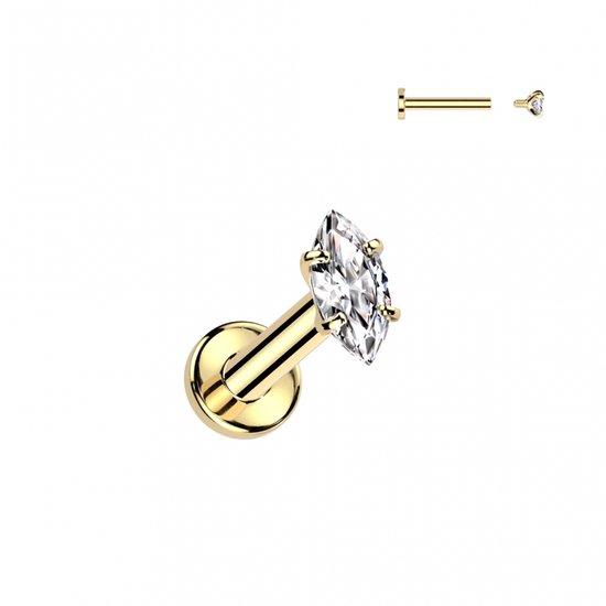Piercing titane pierre ovale 1,2x8 doré