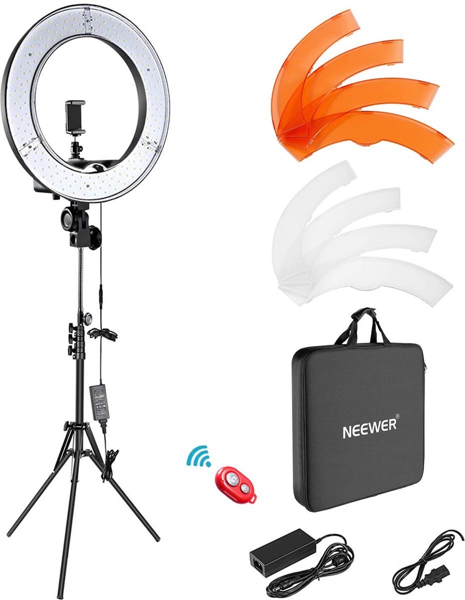 Ringlamplichtset 18 inch/48 inch buiten - 55W 5500K Dimbare LED Ringlichtlampstatief - Bluetooth-ontvanger voor YouTube TikTok Zelfportret van video-opname - X01NSK101
