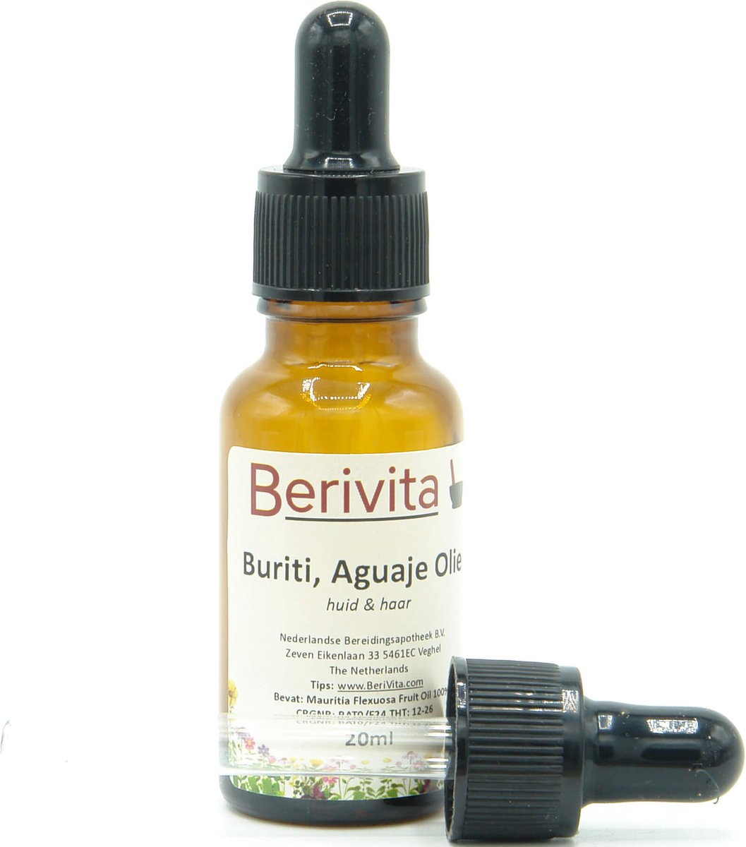 Goedkoopste Buriti Olie 20ml Pipetfles - Pure Aguaje, Moriche Olie - Koudgeperst en Onbewerkt - Huid en Haar