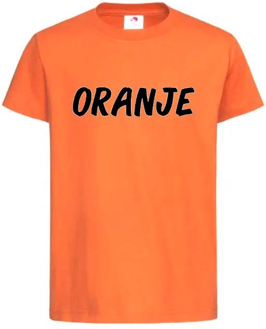 T-shirt Kinderen ORANJE Op Achterkant EK Voetbal Europees Kampioen Kampioenschap Oranje Koning Koningsdag | korte mouw | Oranje/zwart | maat 86/92 (3XS)