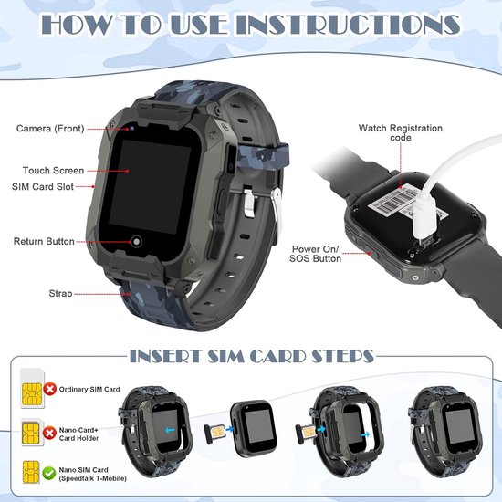 Montre GPS Enfant - GPS Tracker Enfant - GPS Tracker - Montre GPS Kinder - Montre GPS Enfant Tracker