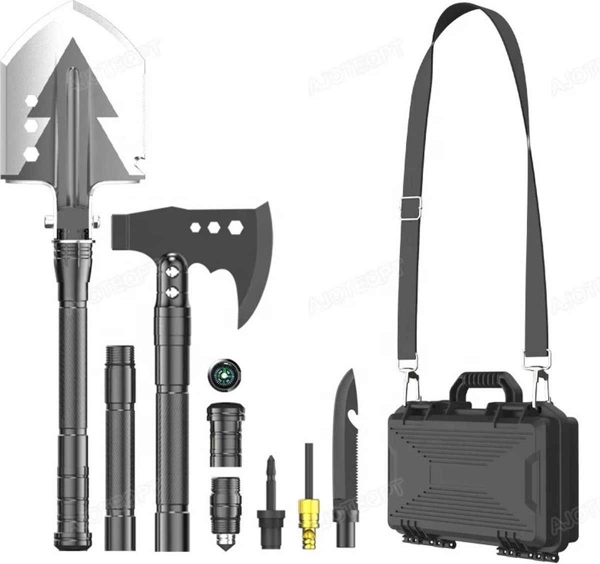 Survivalset - WeXplore – incl. pioniersschep, bijl, mes & kompas – draagbare Koffer
