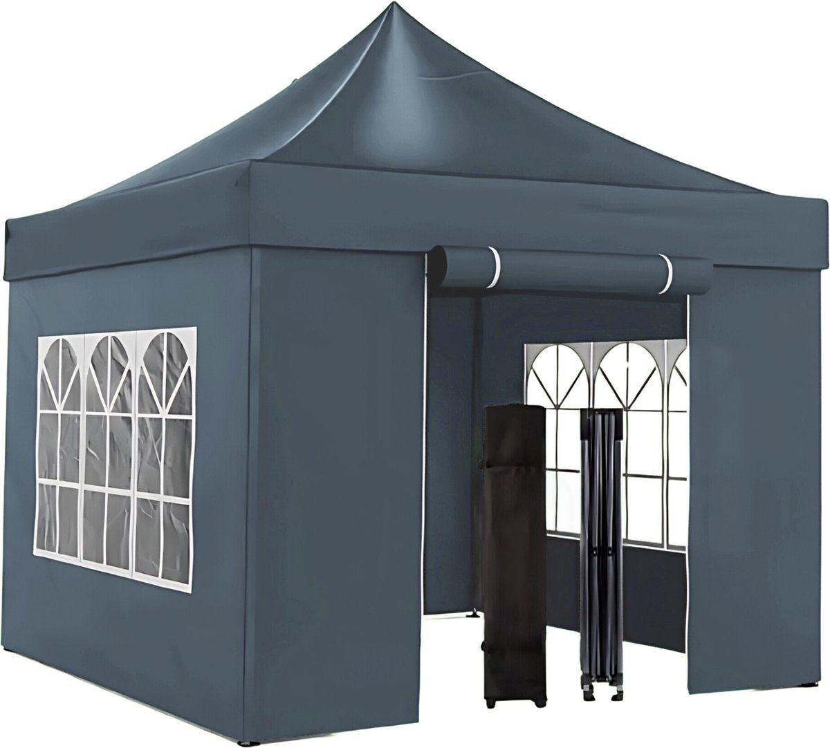 Qualytents Partytent Luxe Easy up 3 x 3m Paviljoen met Zijpanelen Waterdicht Opvouwbaar In Hoogte Verstelbaar Blauw