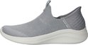 Grijze Skechers Slip-ins Ultra Flex 3.0 dames instapper met witte zool en gestructureerd hielpaneel.