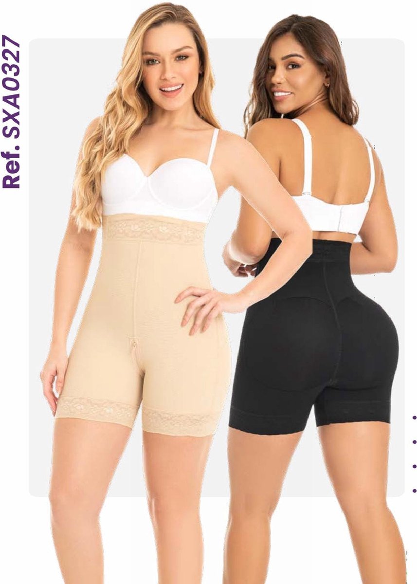 M&D origineel FAJAS COLOMBIANAS - COLOMBIAANSE SHAPEWEAR - Damesmode - Lingerie - Maatverkleining - Postpartum - Postoperatief/ SCHORT -KORTE BROEK – Extra hoge taille – Billen liftend – Sluiting aan de onderkant - ZWART - Maat M - R SXA0327 M