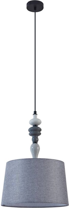 Lindby - Lampe suspendue - 1 lumière - Textile, métal - E27 - gris, noir