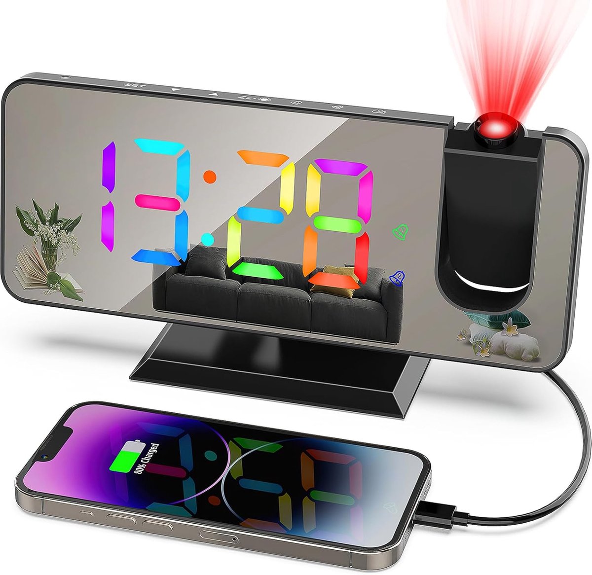 Solacis Wekkerradio Met Projectie - Wekkerradio - Digitale wekker - Wekkerradio kinderen - Wekker met projectie op plafond - Must have!