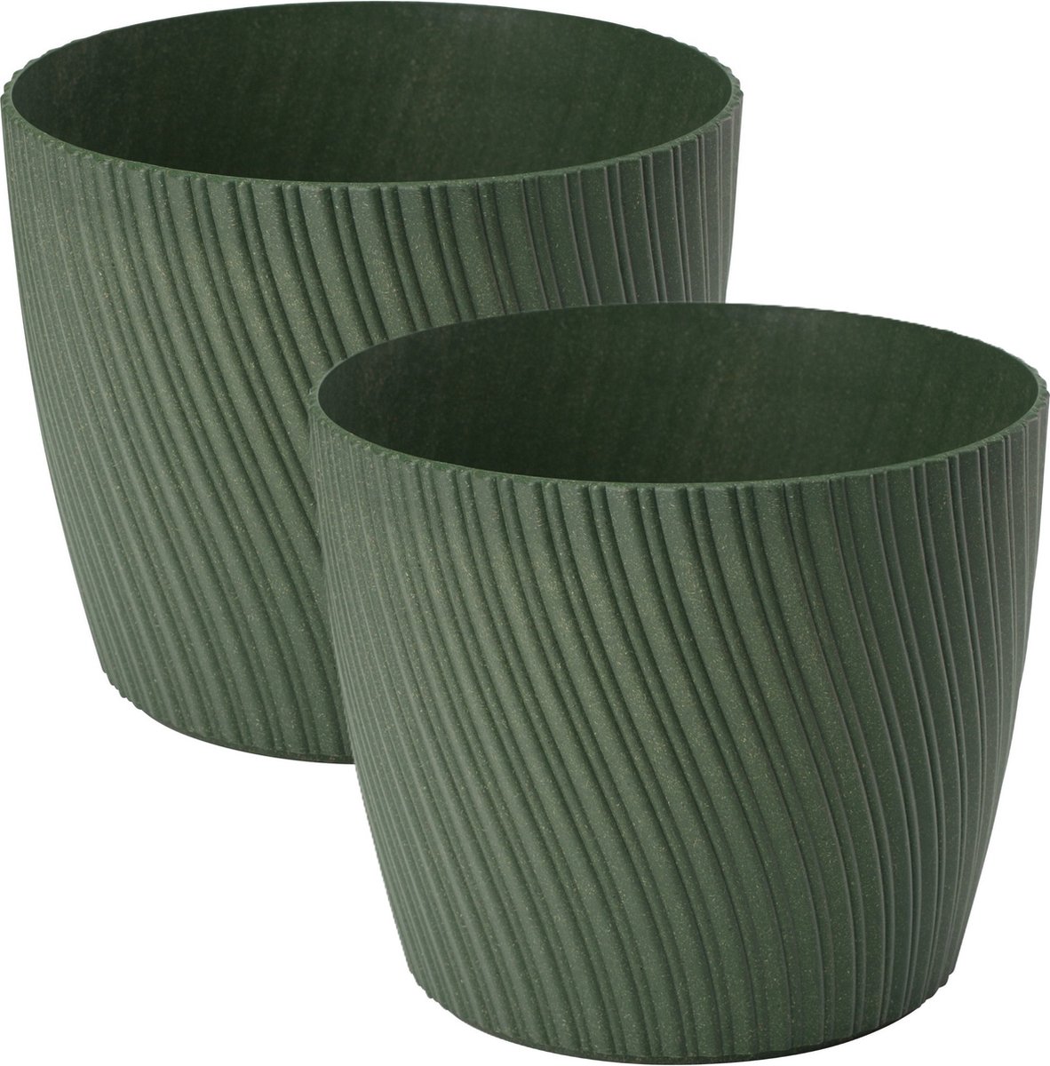 Form Plastic Plantenpot/bloempot Waves - 2x - kunststof - donkergroen - D27 x H23 cm - rond