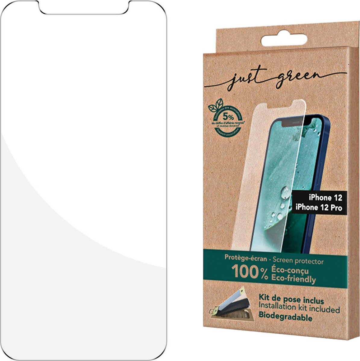 JUST GREEN, Schermbescherming Geschikt voor Apple iPhone 12 / 12 Pro van gehard glas 9H, Transparant