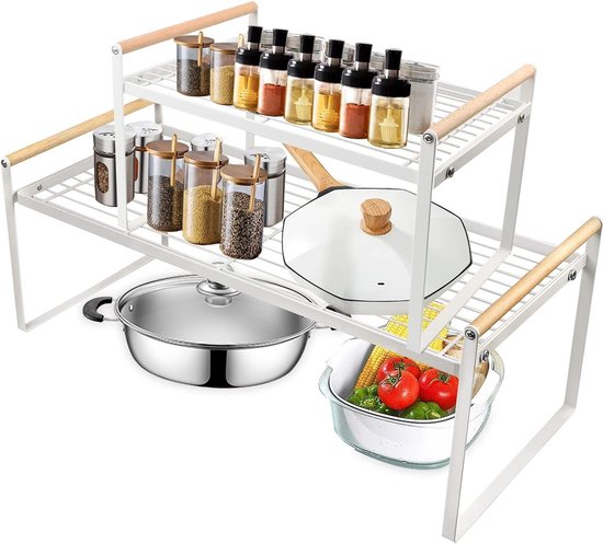 2 Pieces Kitchen Shelf Worktop Organizer - Spice Rack Standing Shelf ...