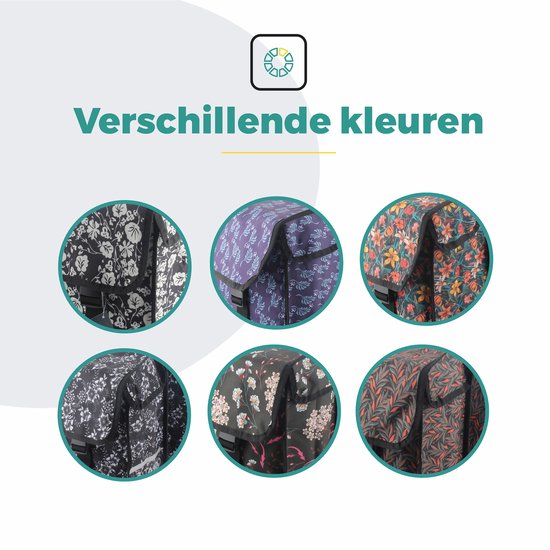 Voltano Dubbele Fietstas Floral Fiesta - Zwart Met Kleurrijke Bloemen - 38 Liter - 100% Waterdicht Polyester - Vrolijke Fietstassen
