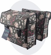 Voltano Dubbele Fietstas Pink Elegance - Grijs Met Bloemen - 38 Liter - 100% Waterdicht Polyester - Vrolijke Fietstassen