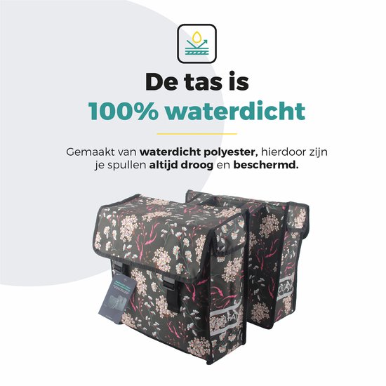 Voltano Dubbele Fietstas Pink Elegance - Grijs Met Bloemen - 38 Liter - 100% Waterdicht Polyester - Vrolijke Fietstassen van Voltano — afbeelding 4